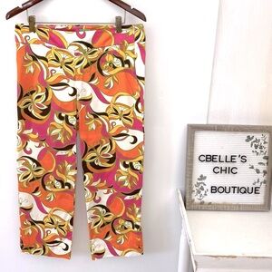 Lilly Pulitzer Butterfly Print Palm Beach Fit Crop Pants Orange/Pink Retro Sz 4